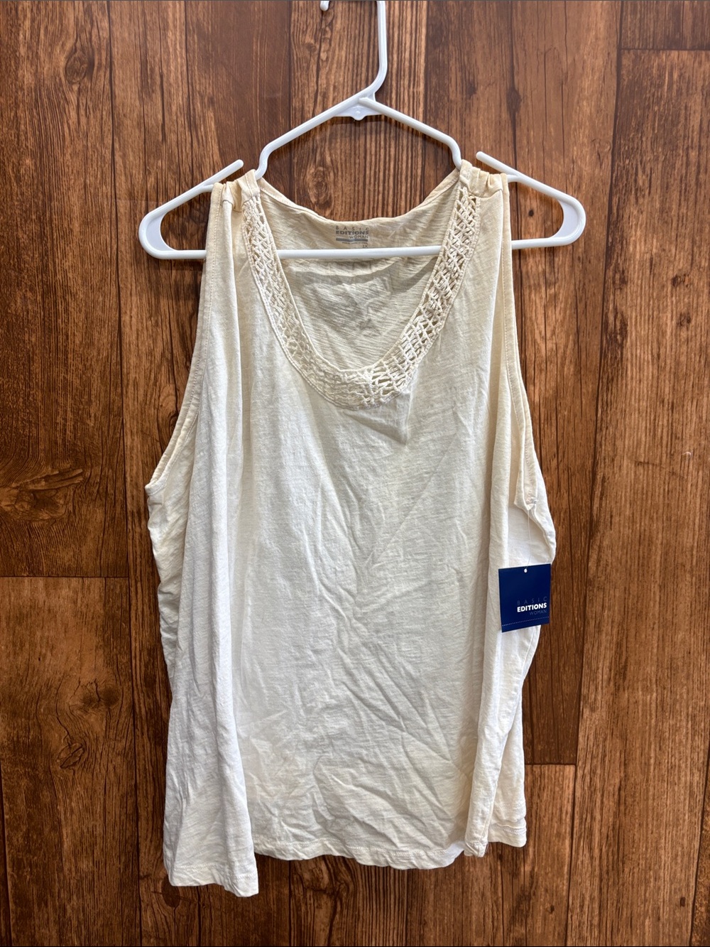 Basic Editions Cream Crochet-Trim Tank Top